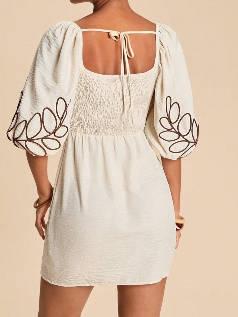 Apricot Casual Women's Vacation Plant Decor Twist Mini Dress - Picture 3 of 6